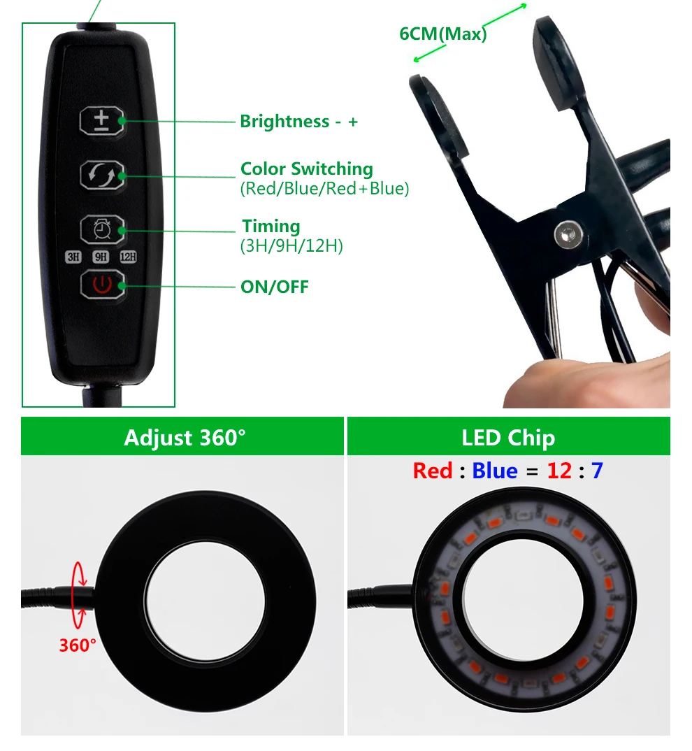 Светодиодный светать с 360 градусов гибкое клип DC5V USB источник питания для ноутбука светодиодный свет роста растений