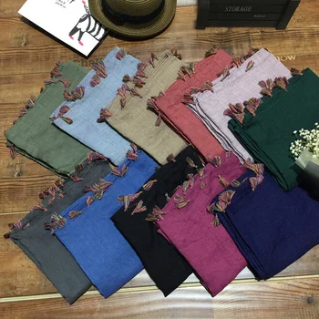 

New, female folk color tassel cotton and linen scarf 180 * 150 cm pure color scarf scarves shawls female temperament