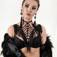 Черный Ленточки тела жгут топ клетка бюстгальтер бандаж сексуальное нижнее белье в готическом стиле Harajuku ремень Fetish Rave одежда подарок на год бондаж