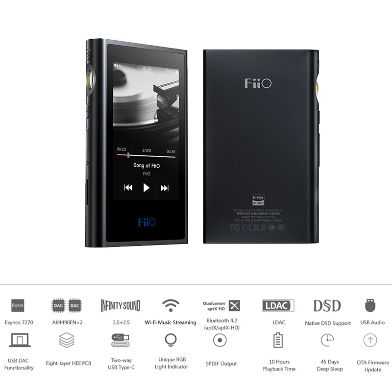 FiiO M9 HIFI AK4490EN* 2 Сбалансированный WIFI USB DAC DSD портативный аудио mp3-плеер высокого разрешения Bluetooth LDAC APTX FLAC