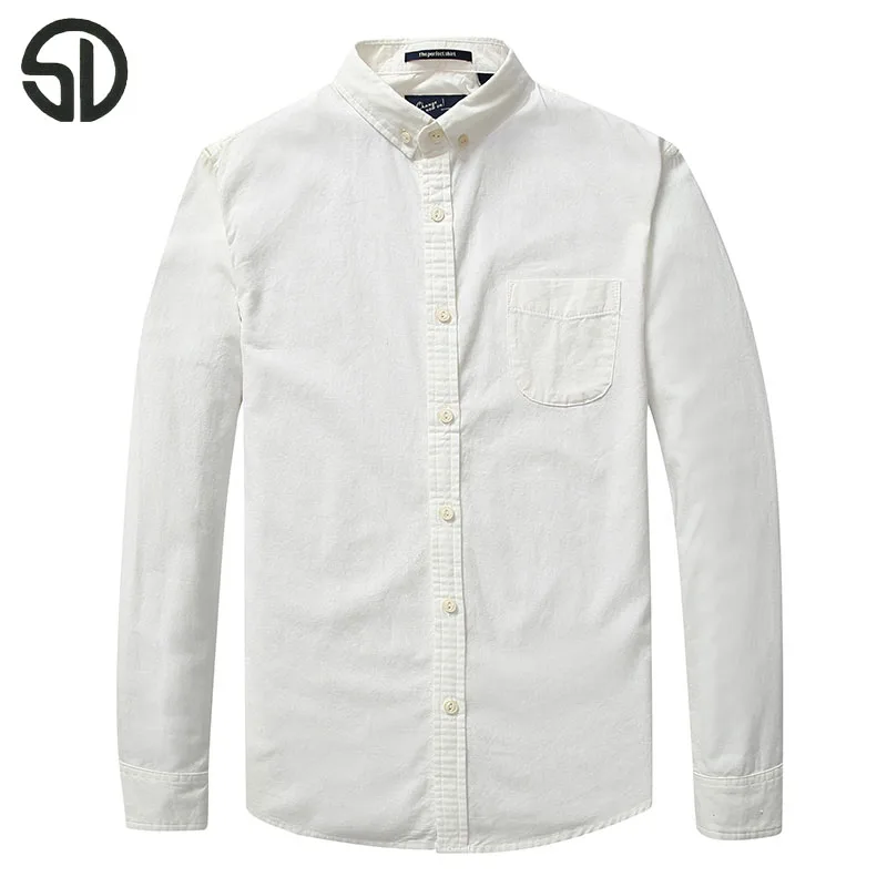 White Shirt With Long Sleeves Male Cotton Clothes Casual Style White