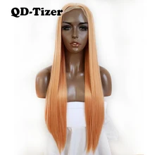 QD-Tizer длинные мягкие синтетические волосы на кружеве парик Оранжевый прямые волосы Безглютеновые термостойкие волокна косплей парики для женщин