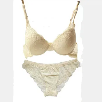 

Fashion young girl bra set deep V-neck push up sexy translucent lace women's underwear bra set