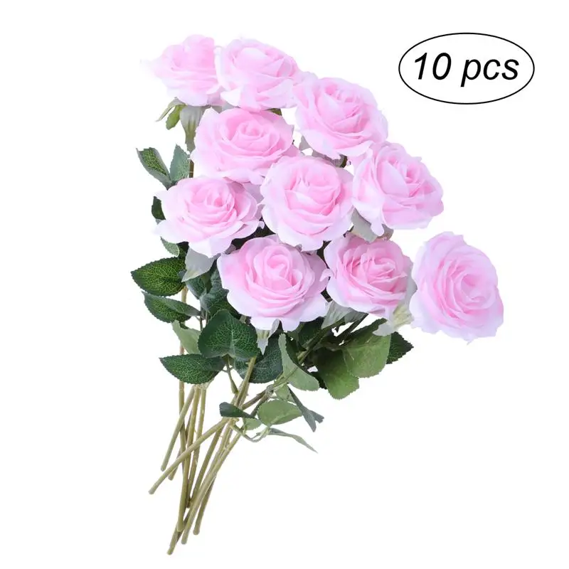 10 шт. Искусственные цветы длинный стебель Шелковая роза букет Свадебный Декор для дома - Цвет: Pink