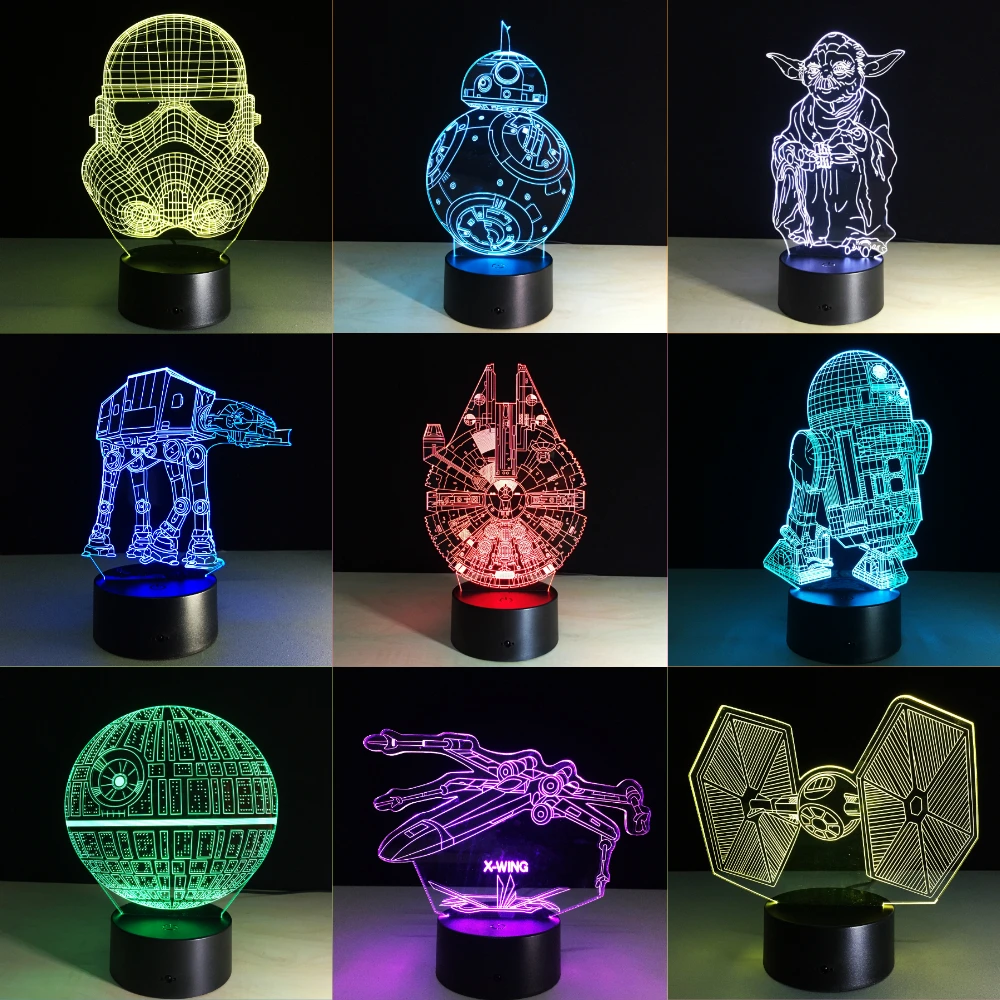 

Star Wars Death Star R2D2 LED 3D Night Light Creative Ambient Light Desk Lamp Home Lighting 7 Colors Change Luminaria Kids Gifts