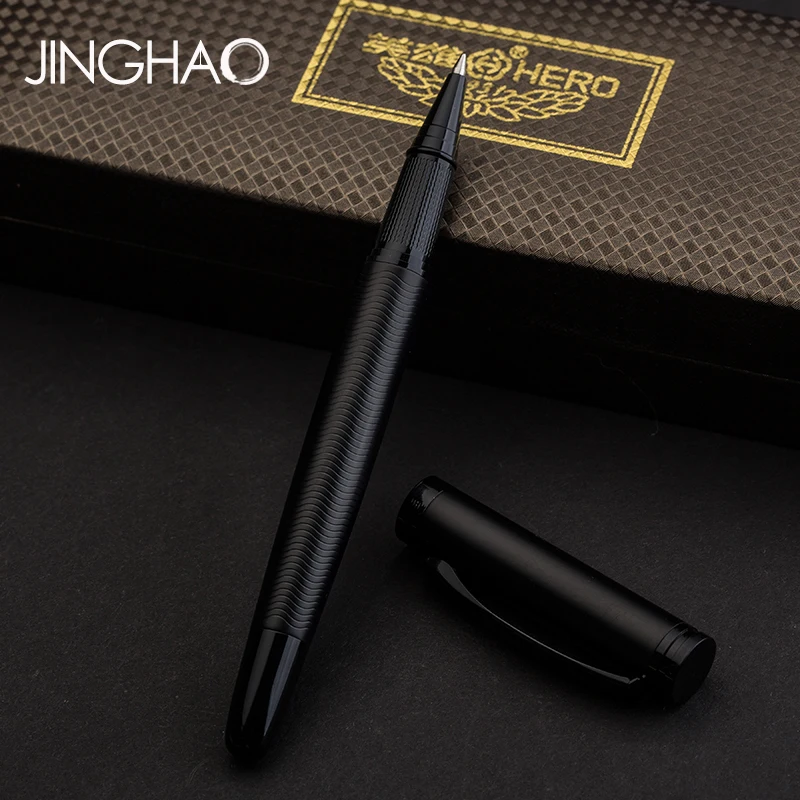 

1pc High-end Matte Black Rollerball Pen Metal Hero Business Office Signature Neutral Pens with a Luxury Gift Box