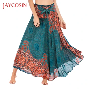 

JAYCOSIN Long Hippie Women Halter Skirt Bohemian Gypsy Boho Flowers Elastic Waist New Arrival 2019 Floral Beach Fitted