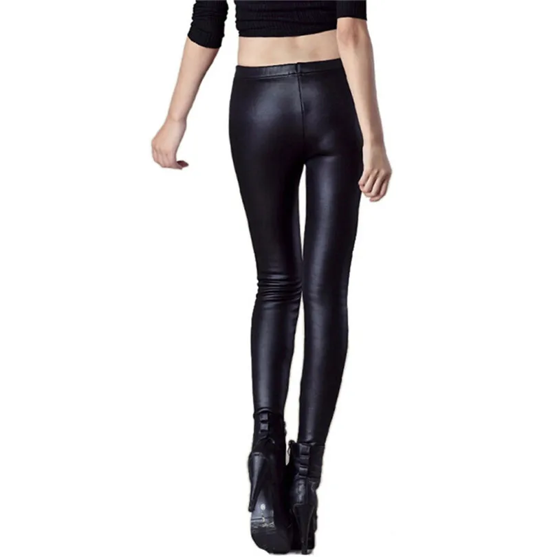 YSDNCHI Winter Leather Leggings Women Pants Elastic High Waist Warm Leggin Thick Velvet Pants Black Push Up leggings