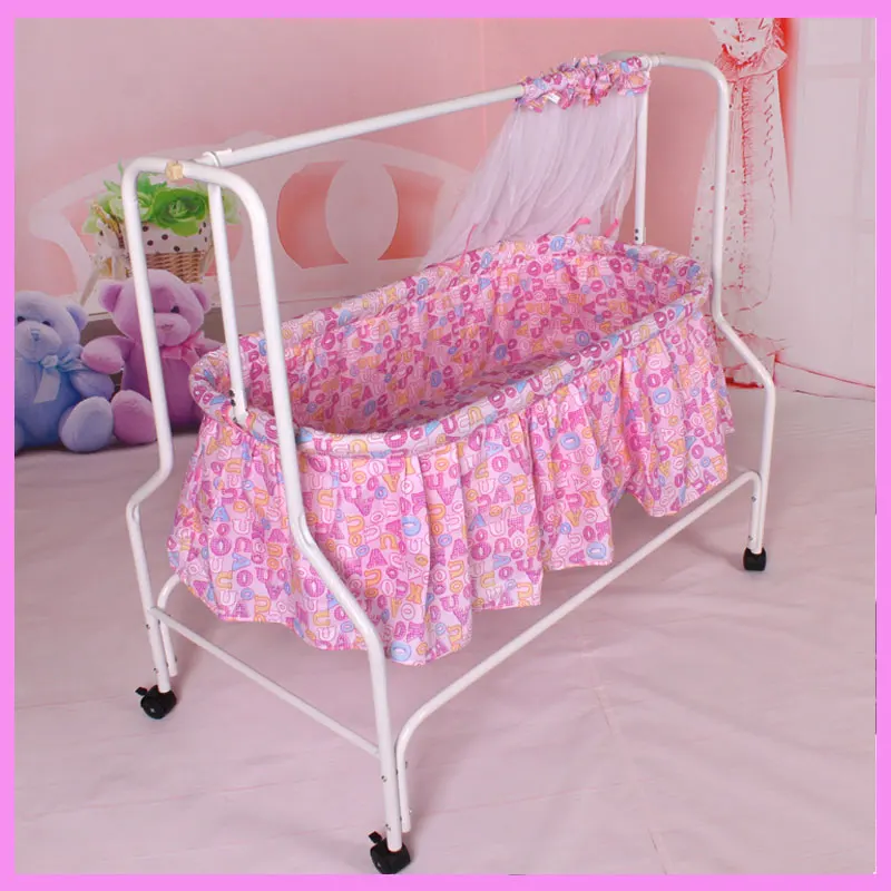 Folding Baby Cradle Crib with Netting Newborn Baby Rocking Crib Swing