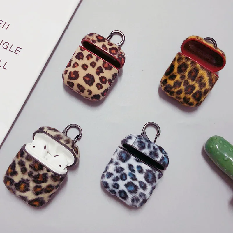 

Luxury Plush Leopard Print Earphone Case For Apple Airpods Leather Case Bluetooth Headphone Accessories Protective Leather Cover