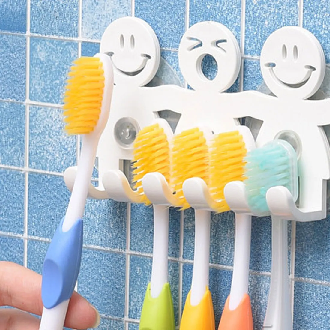 

5 Position Tooth Brush Holder Suction Hooks Bathroom Sets Cute Smile Cartoon Sucker Toothbrush Holder