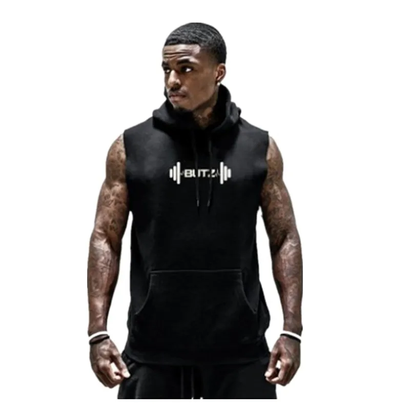 

2019 New Summer Men Sleeveless Hoodies Gyms Fitness Joggers Sportswear Fashion Casual Hoodie Men Bodybuilding Clothing