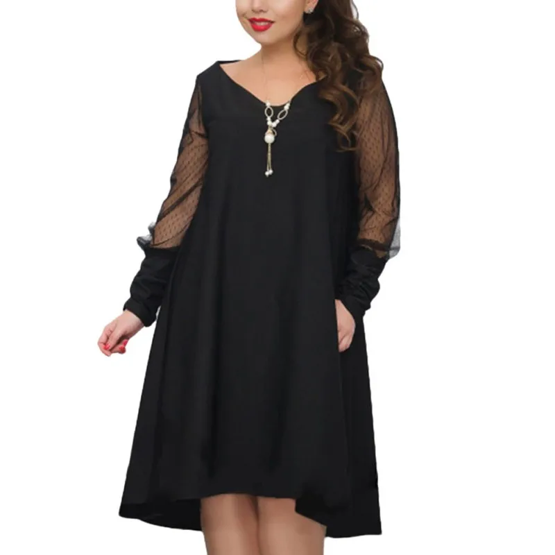 

Women Large Size Dress Ladies Party Long Lace Big Elegant Size Women Mesh Fashion Patchwork Vestidos Sleeve