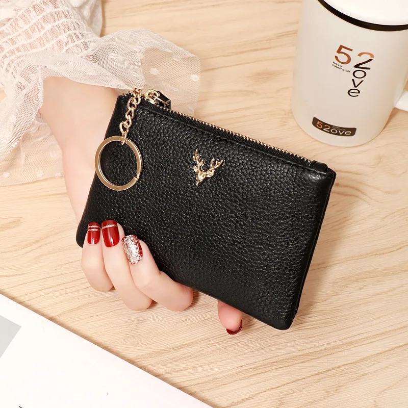 

Mini purse women's leather wallet short ultra-thin zip key coin carrying GIRL'S coin pocket