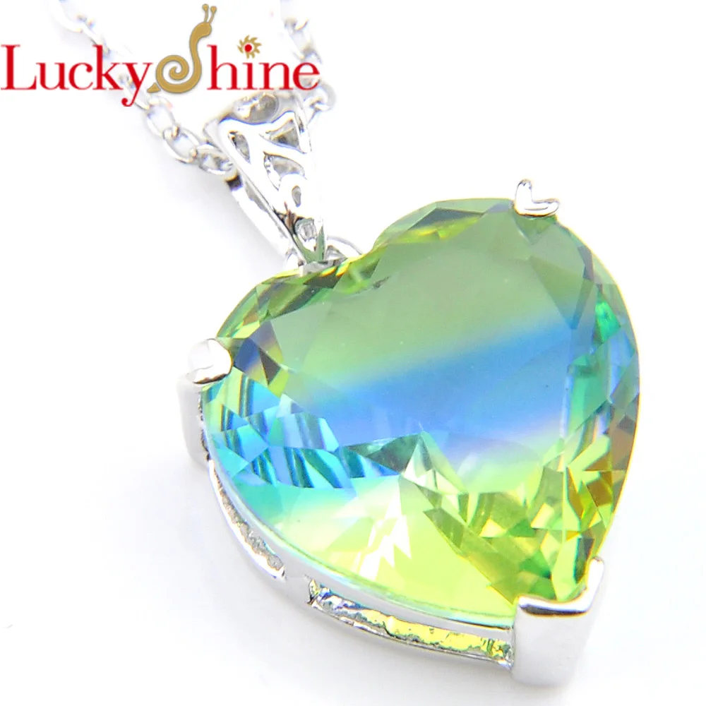 

Luckyshine Wedding Jewelry Fire Heart Blue&Green Tourmaline Silver Plated Copper Fashion Women Pendants Jewelry Stone Size16*16