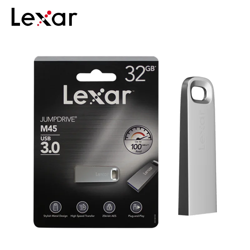 Lexar USB флеш-накопитель M45 USB 3,0 32 Гб 64 ГБ высокоскоростной Металлический Мини u-диск Флешка 128 ГБ Флешка карта памяти
