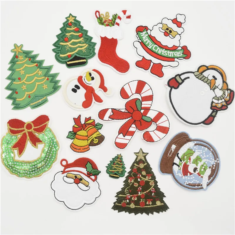 

130pcs Santa Claus snowman christmas tree bow Patch iron on applique for Christmas Festival Patches Badges Iron On Applique