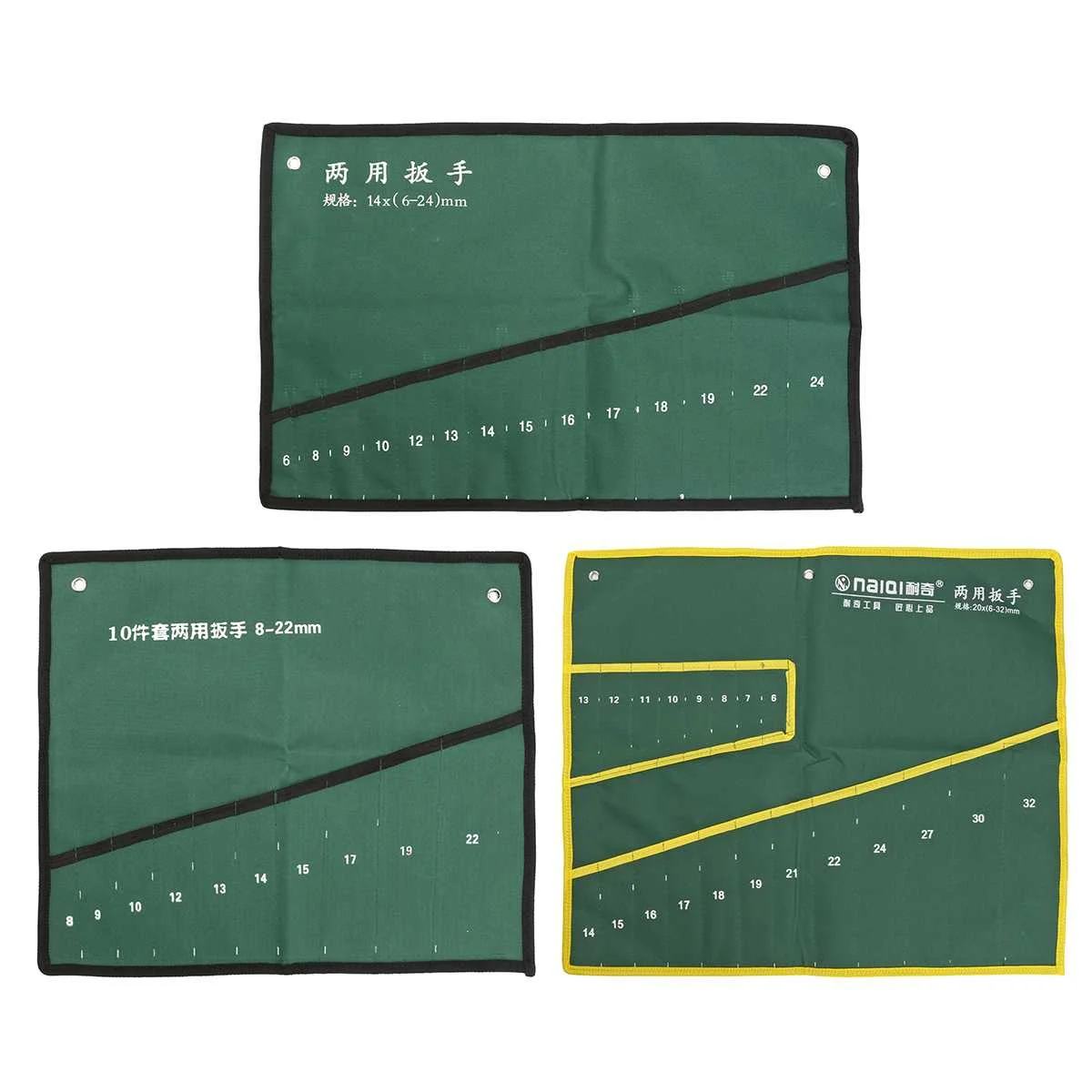 

10/14/20pcs Bundled Canvas Tool Bag Pockets Double Opening Offset Ring Spanner Kit Case Spanner Wrench Roll Up Storage Bag