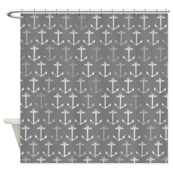 

Gray nautical anchor pattern Shower Curtain Decorative Fabric Shower Curtain Set House Doormats for Living Room Anti-Slip Rug