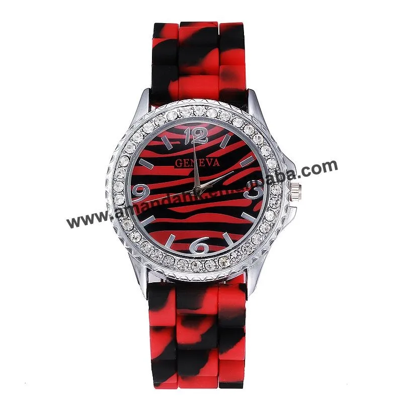 Большая распродажа geneva часы Зебра модное женское платье силиконовые часы с зеброй блестящие женские наручные часы