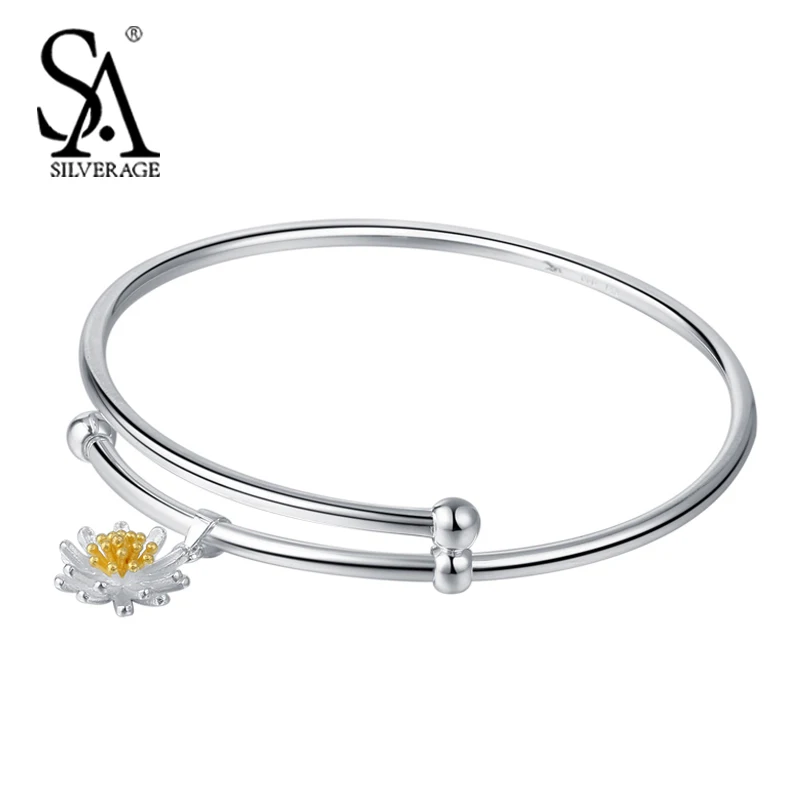 

SA SILVERAGE 925 Sterling Silver Bangle Women Bohemia Daisy Bracelets&Bangles Office Lady S925 Fine Jewelry Gift Accessory