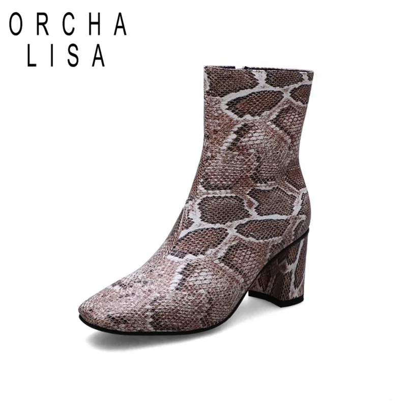 ORCHA LISA/женские ботинки из коровьей кожи на блочном каблуке ботильоны в байкерском