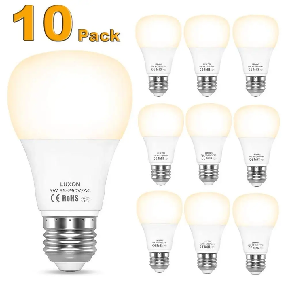 

10PCS LED Light Bulbs 5W Non-Dimmable A19 LED Bulbs E26 E27 2700k Soft White Home Light Bulb 450 Lumens
