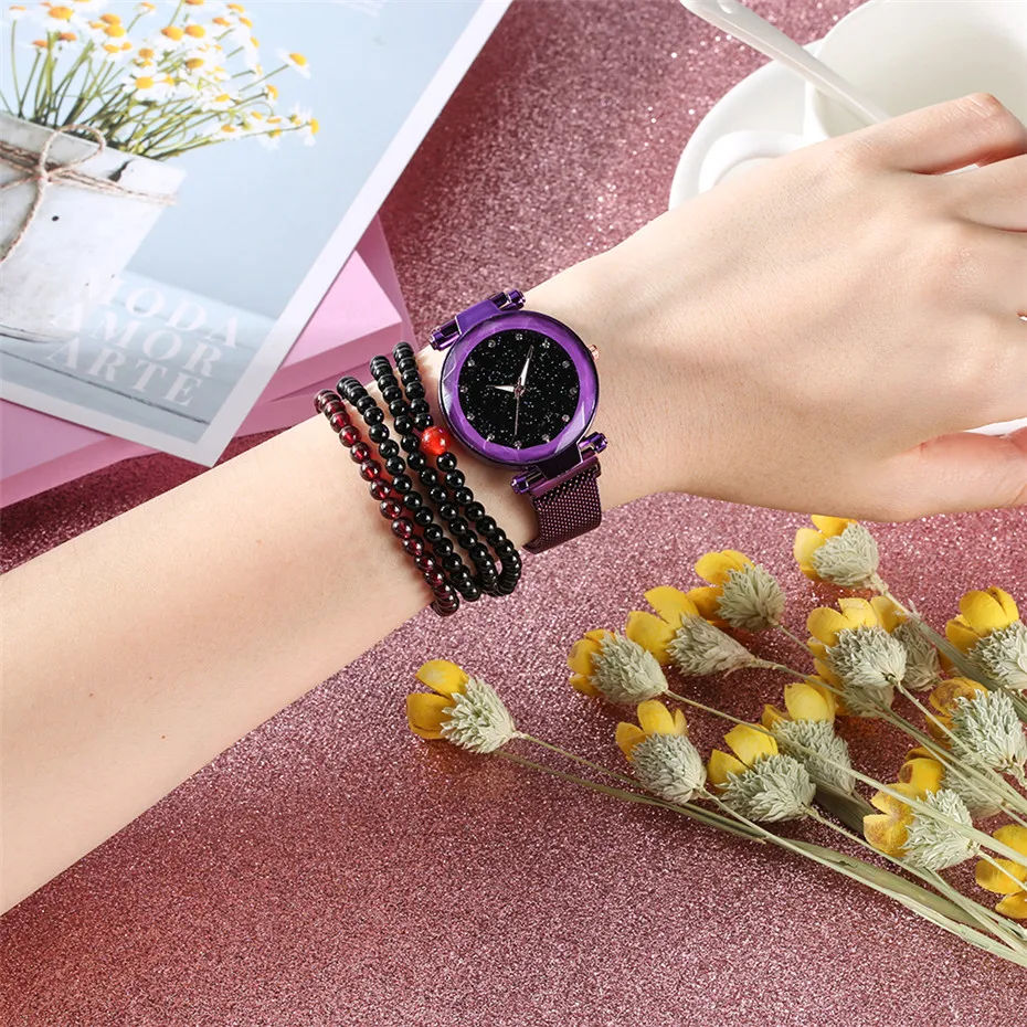 Для женщин сталь часы браслет кварцевые женские наручные часы стильный s часы Высокое качество Магнит пряжка легко регулируемый браслет