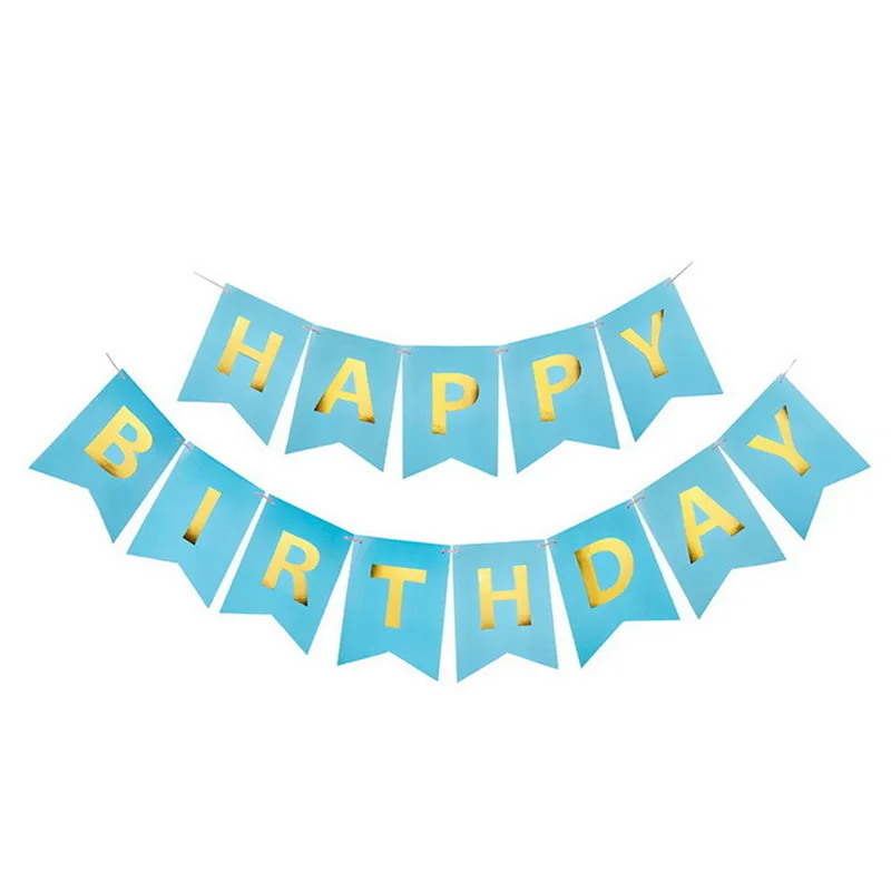 Pastel Pink Happy Birthday Banner Garland Hanging Gold Letters