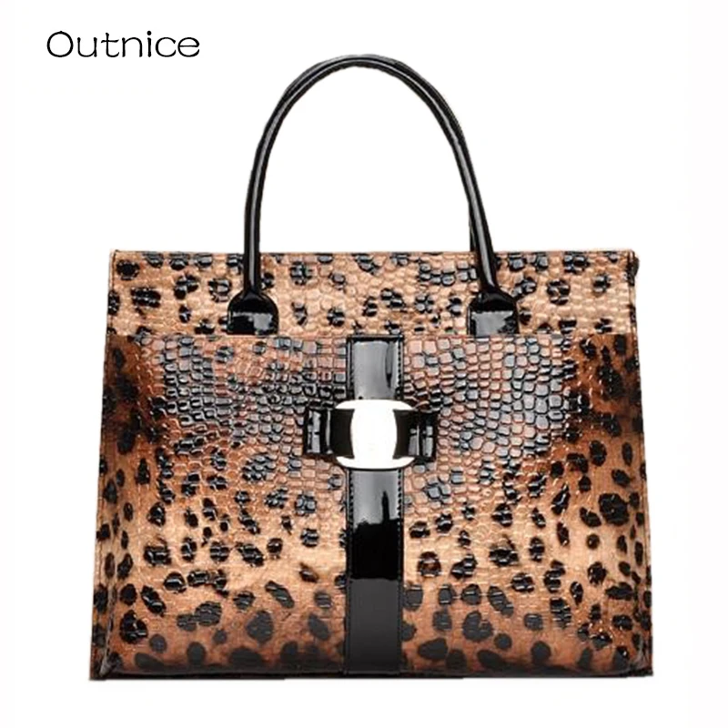 

Outnice! Luxury Leopard Top-handle Bgas Female Designer Handbag Hobo Patent Leather Stella Bag canta sac a main femme de marque