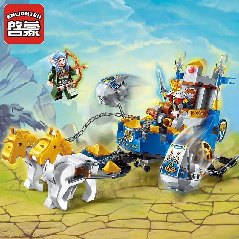 

Enlighten Building Block War of Glory Castle Knights Two horse Chariot 3 Figures 246pcs Educational Bricks Toy Boy Gift