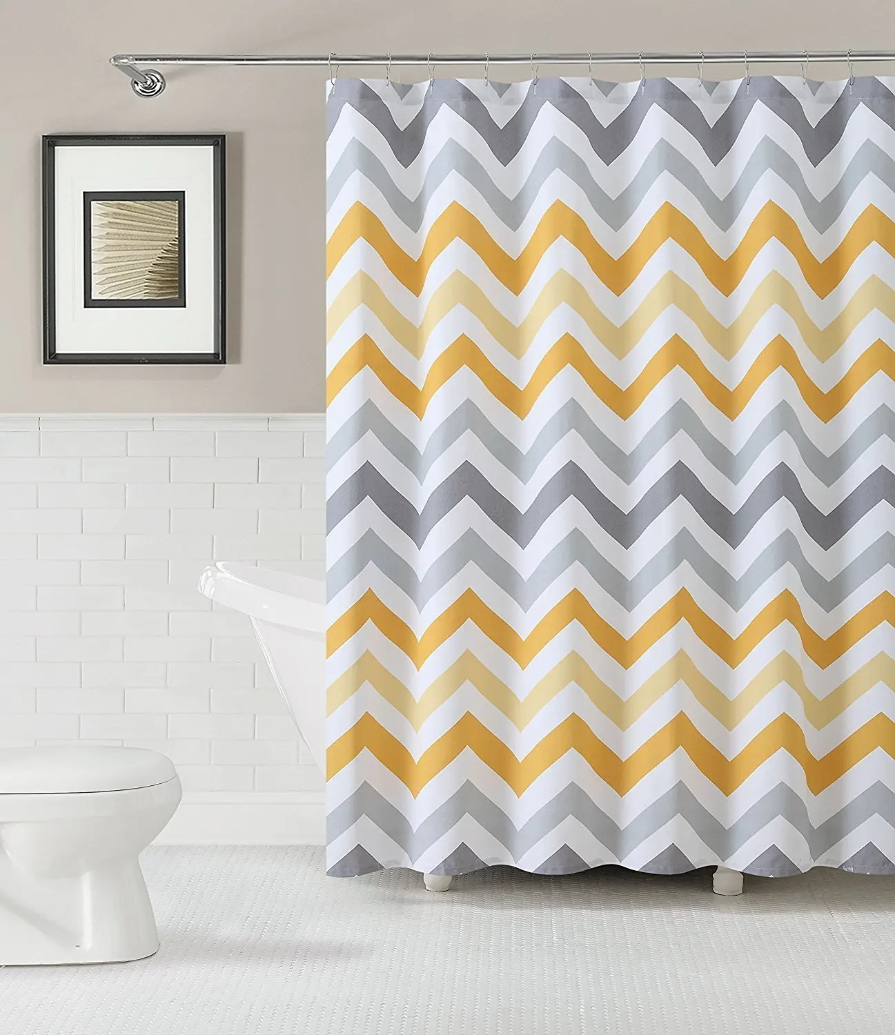 

Chevron Zigzag Pattern Bathroom Decoration Waterproof Polyester Fabric Shower Curtain Yellow Shower Curtains