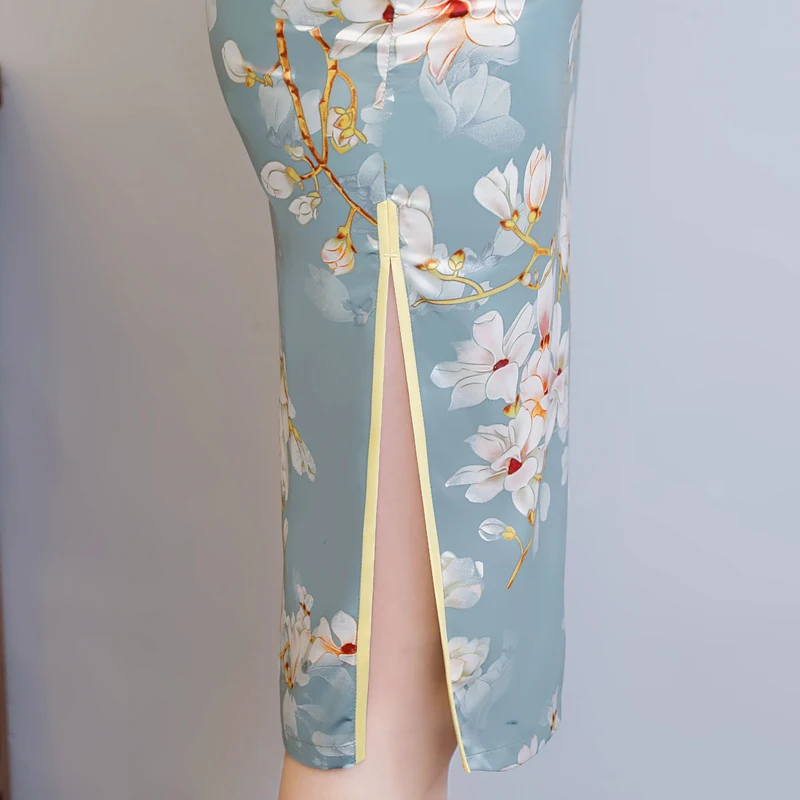 Новинка платье миди Cheongsam Qipao сезон: весна–лето платье Для женщин Элегантный принт женское платье модельные вечерние традиционное китайское платье Vestidos