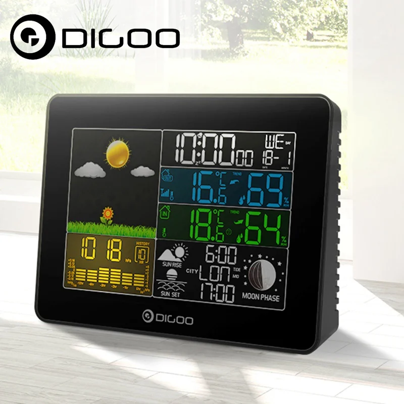 

Digoo DG-TH8868 Wireless Full-Color Screen Barometric Pressure Weather Station Hygrometer Thermometer Forecast Sensor Clock