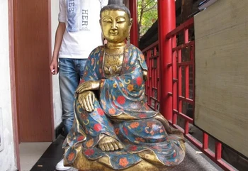 

song voge gem S1530 Tibet Bronze Gilt cloisonne freedom Free Sit Bodhisattva GuanYin Kwan-Yin Buddha