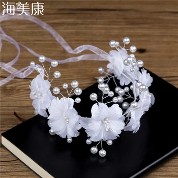 

Haimeikang Bridal Handmade Bridal Hair Accessories Pearl Twisted Beads Hair Band Headbands Wedding Accessories White Garland