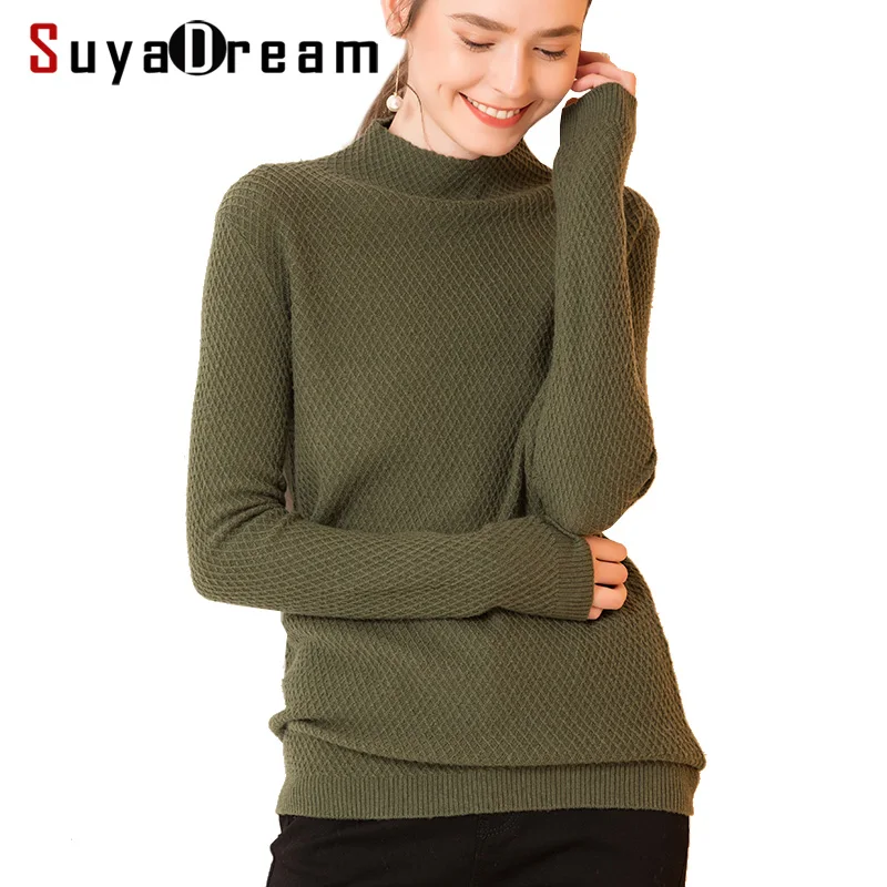 

Women Pullovers 100%Wool knitted Turtleneck Sweater 2018 FALL Winter Bottoming knit shirt Army Green