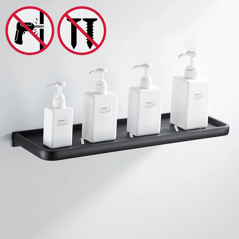 Nail Free Space aluminum Black Bathroom Shelves Kitchen Wall Shelf