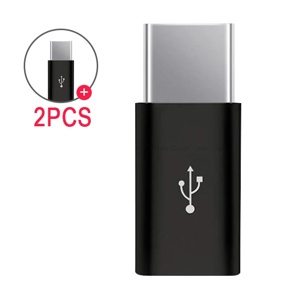 ACCEZZ 2 шт./лот Тип C адаптер штекер Micro USB кабель для huawei samsung Xiaomi LG htc планшет быстрая зарядка данных OTG разъем - Цвет: 2PC Black