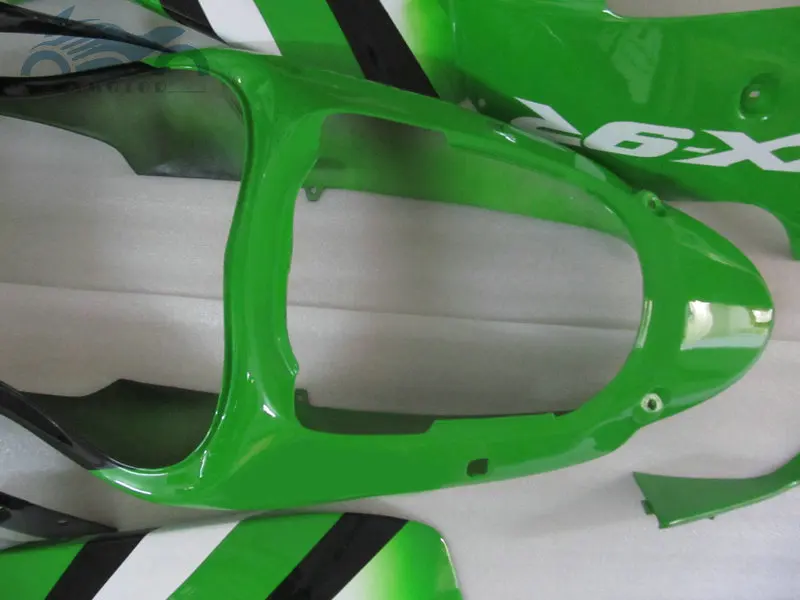 Пользовательские дешевые комплект обтекателей для KAWASAKI Ninja 1998 1999 ZX9R ABS пластиковые гоночные обтекатели комплект 98 99 ZX 9R Зеленые Белые части тела