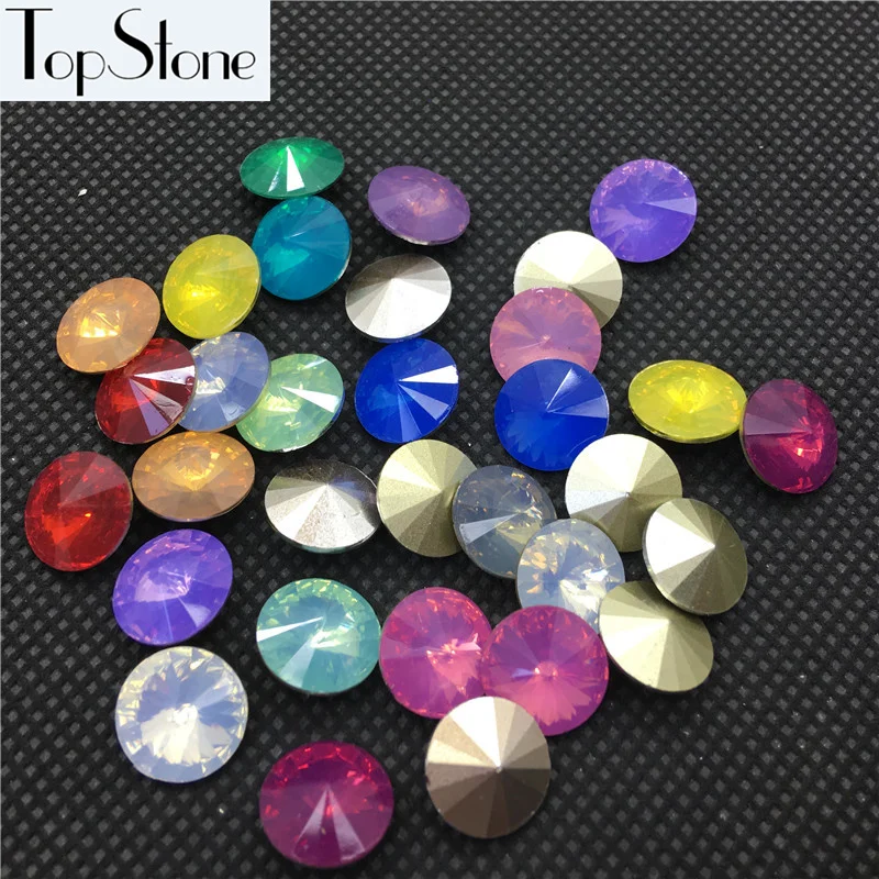 

TopStone 100pcs 8mm,10mm,12mm,14mm,16mm 18mm Resin Opal Colors Rivoli Fancy Stone Pointed Back Round Opals