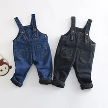Модный стиль; милый детский комбинезон; Зима г.; штаны для девочек; цвет черный, синий; джинсовый комбинезон для малышей; хлопковые флисовые детские комбинезоны на подтяжках; От 0 до 3 лет