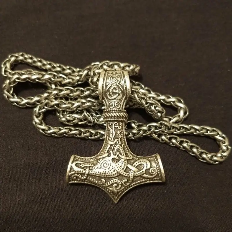1pcs dropshipping Viking Necklace Mjolnir Hammer Pendant Huge Thor hammer Mjolnir Viking Amulet Hammer Scandinavian Pendant (8)