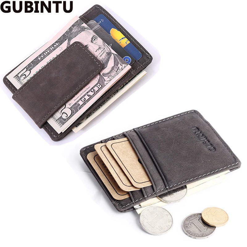 Top Quality men wallets money clip carteira vintage style leather money holder male clamp for money clip purse brand luxury 