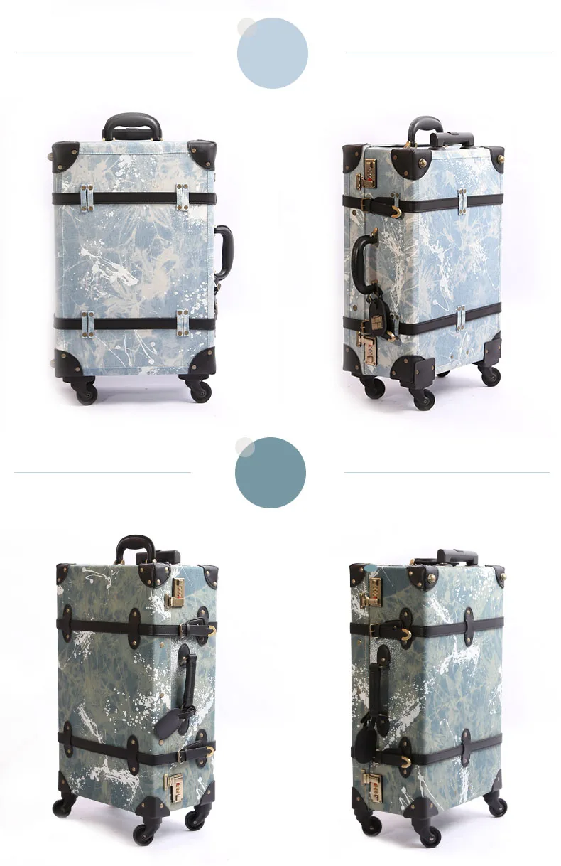 Дорожная сумка ретро чемодан колеса Чемодан мужской багаж ковбой интернат багажа 20 24 деним spinner высокого качества