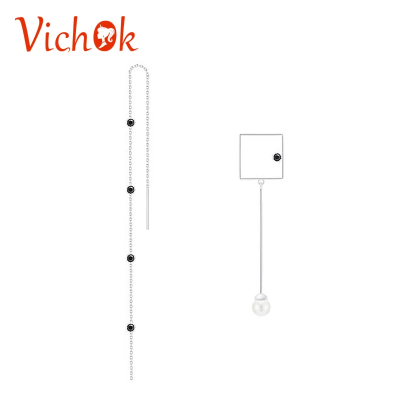 

VICHOK Long Natural Pearl Square Irregular Drop Earrings 925 Sterling Silver Earrings For Women Gold Platinum Rose Gold Color