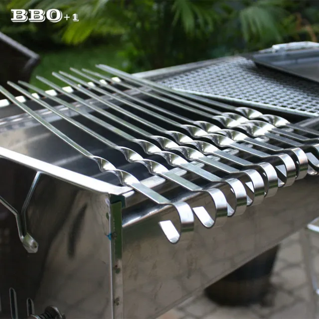 10pcs 45cm/17.7'' Stainless Steel Skewer BBQ Grilled Skewers Steel