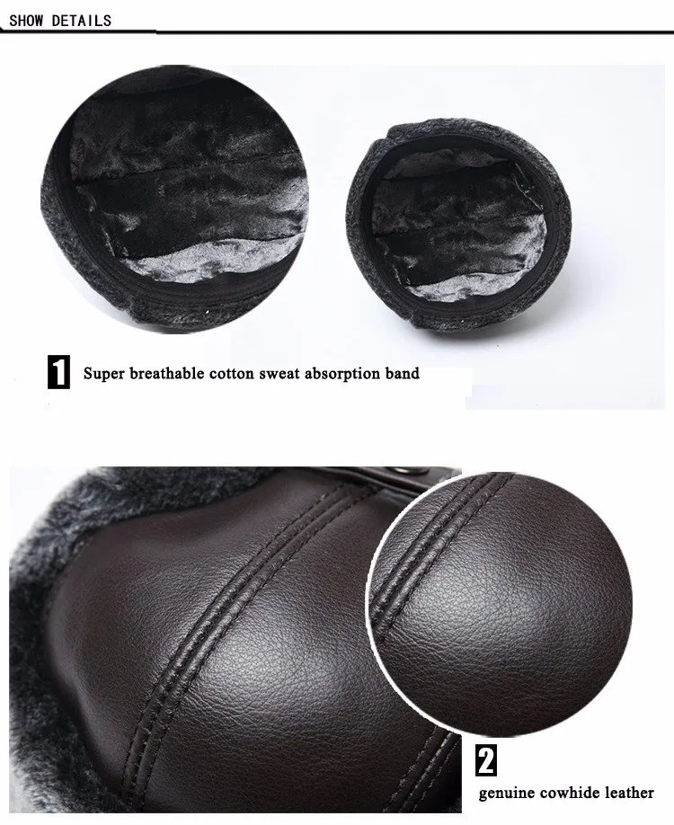 white camo bomber hat RY0202 Winter Genuine Leather Faux Fur Bomber Hat For Man Male Cold Outdoor Ear-cap Warm Ride Motocycling Russian Caps leather bomber hats