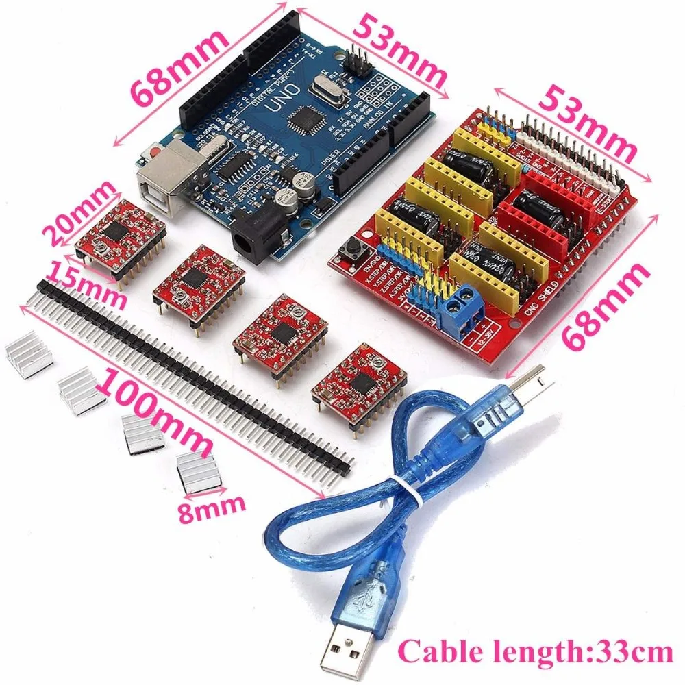 Новое поступление V3.0 гравировщик с ЧПУ щит + доска + A4988 шаговый двигатель драйверы для UNO R3 Новая электрическая плата