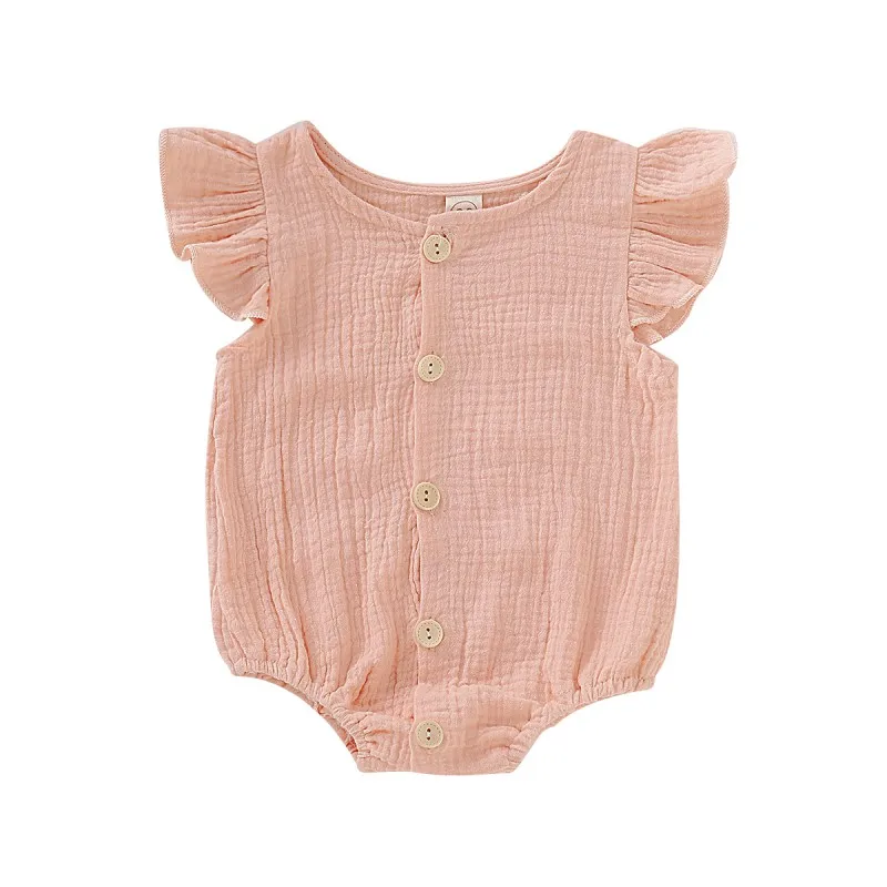 

2019 Baby Girls Boys Bodysuits Baby Summer Clothing Infants Pure Color Ruffles Fly Short Sleeve Jumpsuit Clothes Tops Playsuits
